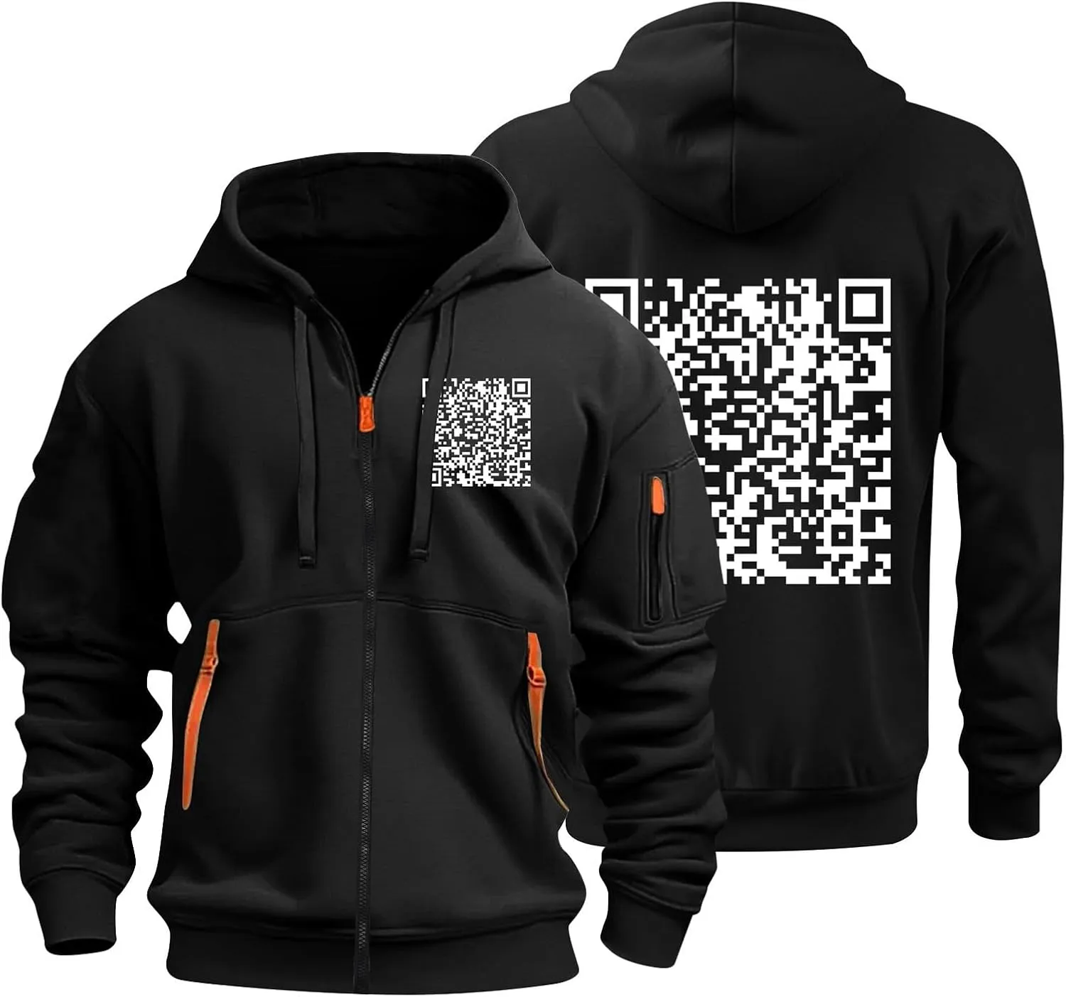 Funny Fuck You Qr Code Hoodie Casual Lightweight Full Zip Jacket Men Sports Big And Tall Sweatshirt With Pocket