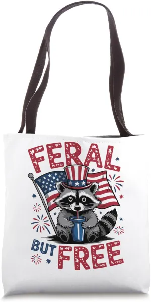 Funny Raccoon 4th Of July Patriotic Cute Red White And Feral Tote Bag