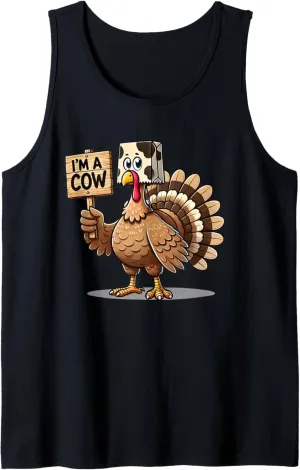 Funny Turkey Paper Bag Moo I'm a Cow Thanksgiving Family Men Tank Top