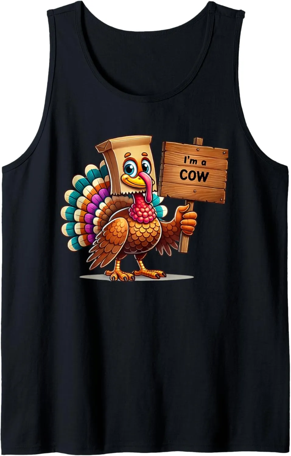Funny Turkey Paper Bag Moo I'm a Cow Thanksgiving Family Men Tank Top