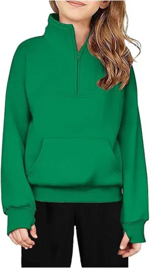 Girls Half Zip Sweatshirt Fleece Quarter Zip Pullover Sweatshirts with Thumb Hole Fall Clothes for Teen Girls