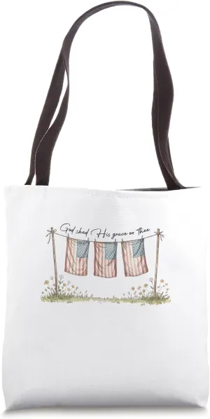 God Shed His Grace On Thee Jesus Christ USA Flag 4th Of July Tote Bag