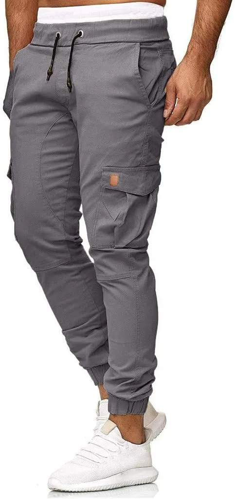 GOKKILRW Mens Chino Work Slim Fit Jogger Fashion Outdoor Cargo Hiking Pants Drawstring Athletic Workout Gym Sweatpant Trouser