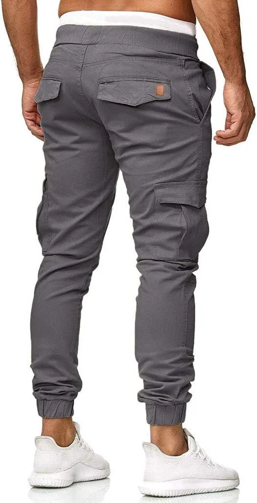 GOKKILRW Mens Chino Work Slim Fit Jogger Fashion Outdoor Cargo Hiking Pants Drawstring Athletic Workout Gym Sweatpant Trouser