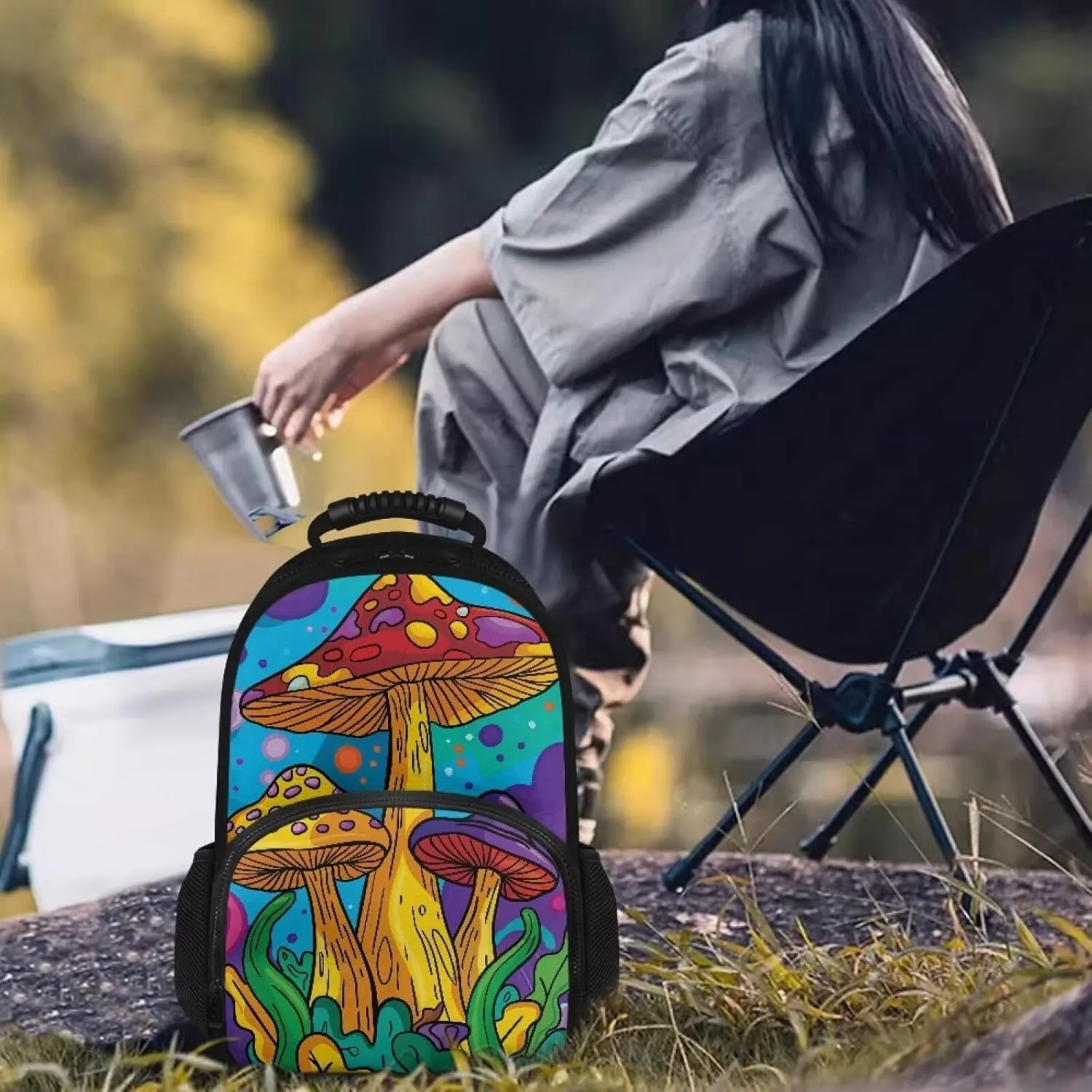 Gomyblomy Backpack Cooler Insulated Leak Proof Lunch Backpack for Women, Mushroom Print Cooler Backpack Soft Lightweight Thermal Bag for Travel Picnic Camping Hiking Rucksack