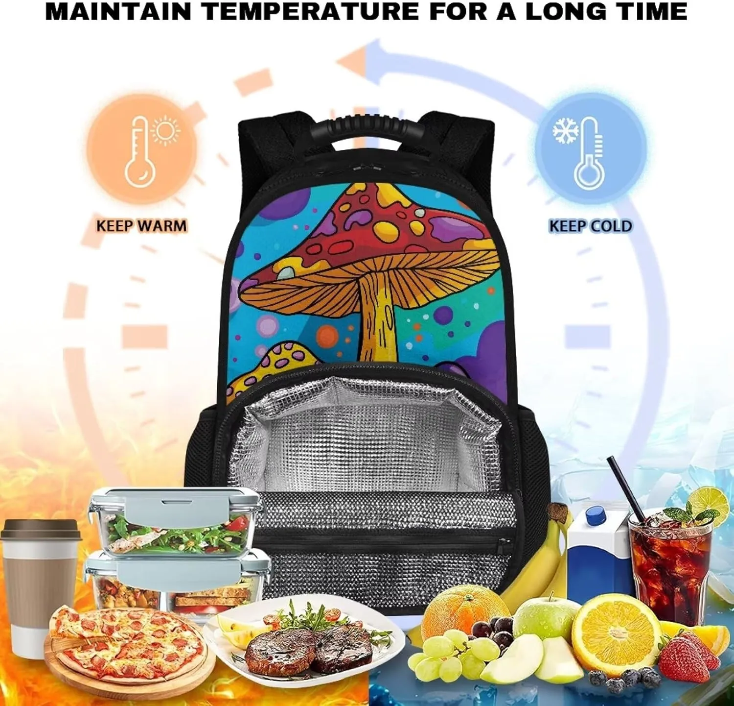 Gomyblomy Backpack Cooler Insulated Leak Proof Lunch Backpack for Women, Mushroom Print Cooler Backpack Soft Lightweight Thermal Bag for Travel Picnic Camping Hiking Rucksack