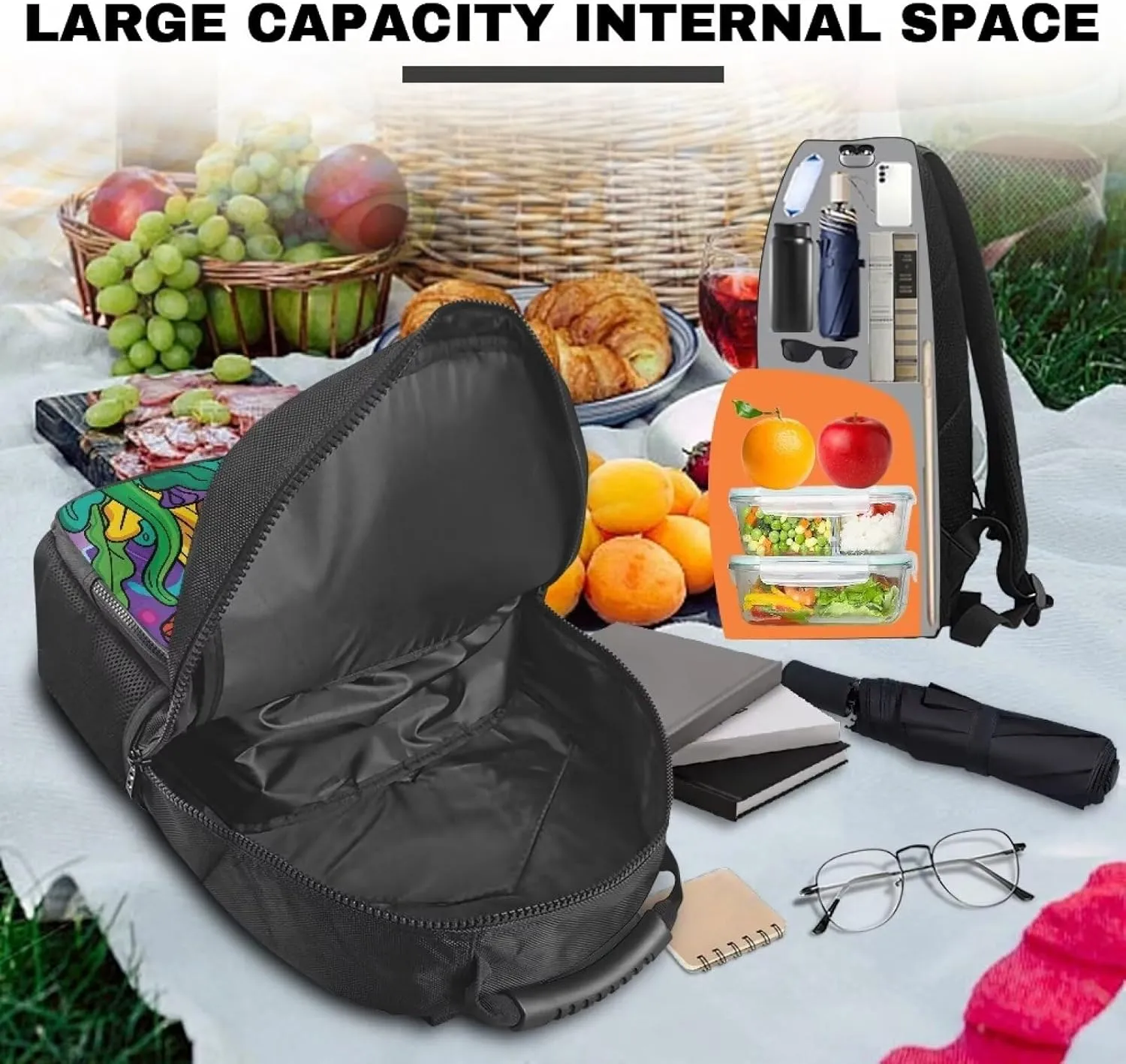 Gomyblomy Backpack Cooler Insulated Leak Proof Lunch Backpack for Women, Mushroom Print Cooler Backpack Soft Lightweight Thermal Bag for Travel Picnic Camping Hiking Rucksack