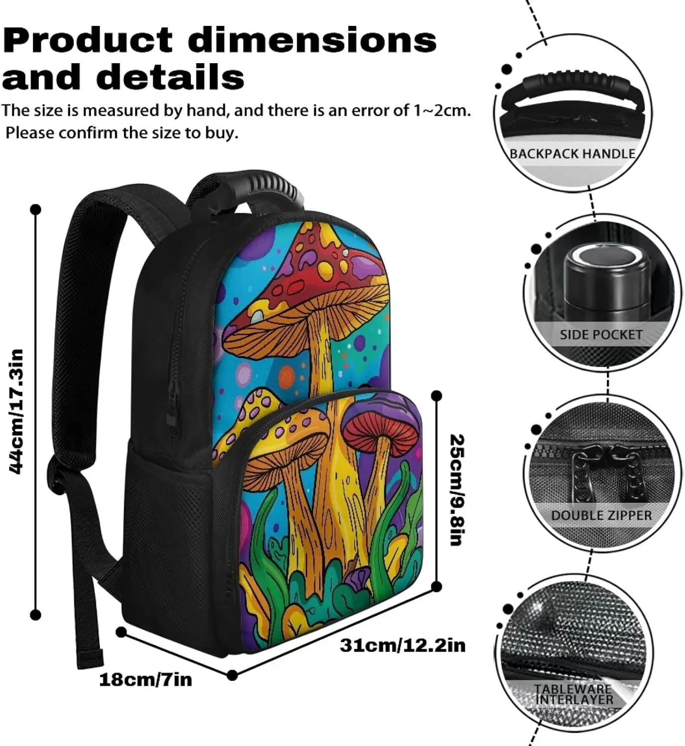 Gomyblomy Backpack Cooler Insulated Leak Proof Lunch Backpack for Women, Mushroom Print Cooler Backpack Soft Lightweight Thermal Bag for Travel Picnic Camping Hiking Rucksack