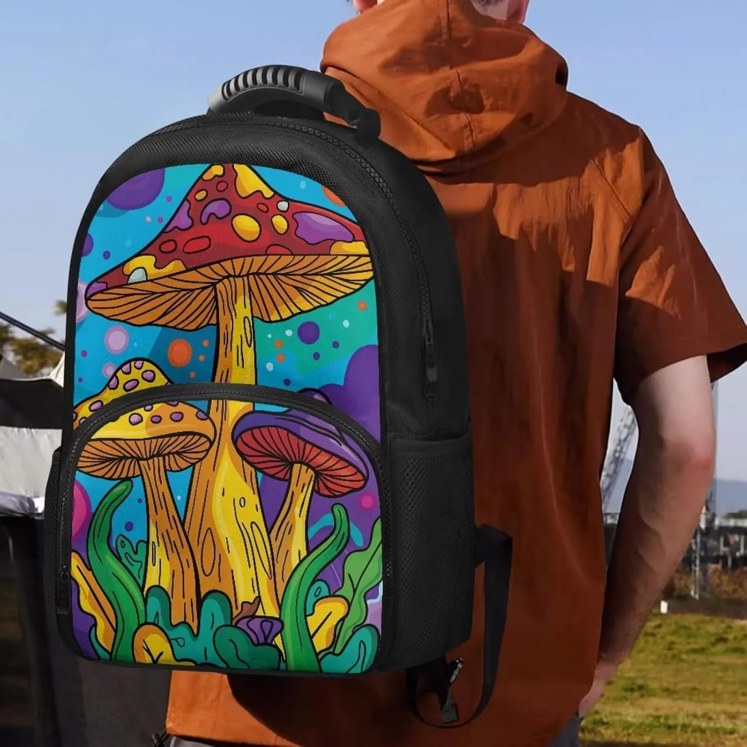 Gomyblomy Backpack Cooler Insulated Leak Proof Lunch Backpack for Women, Mushroom Print Cooler Backpack Soft Lightweight Thermal Bag for Travel Picnic Camping Hiking Rucksack