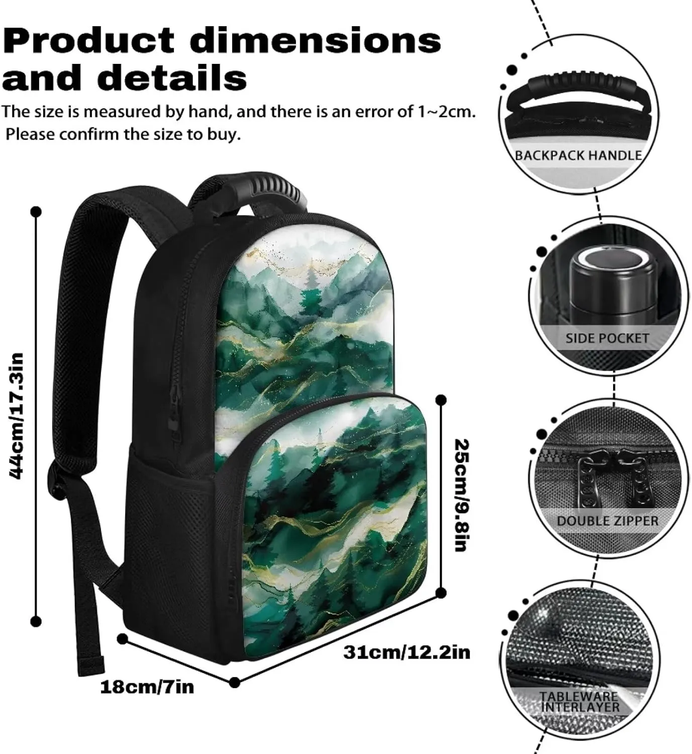 Gomyblomy Green Backpack Cooler for Women Men Leak Proof Insulated Lunch Backpack with Cooler Compartment, Lightweight Thermal Bag Beach Camping Hiking Daypack