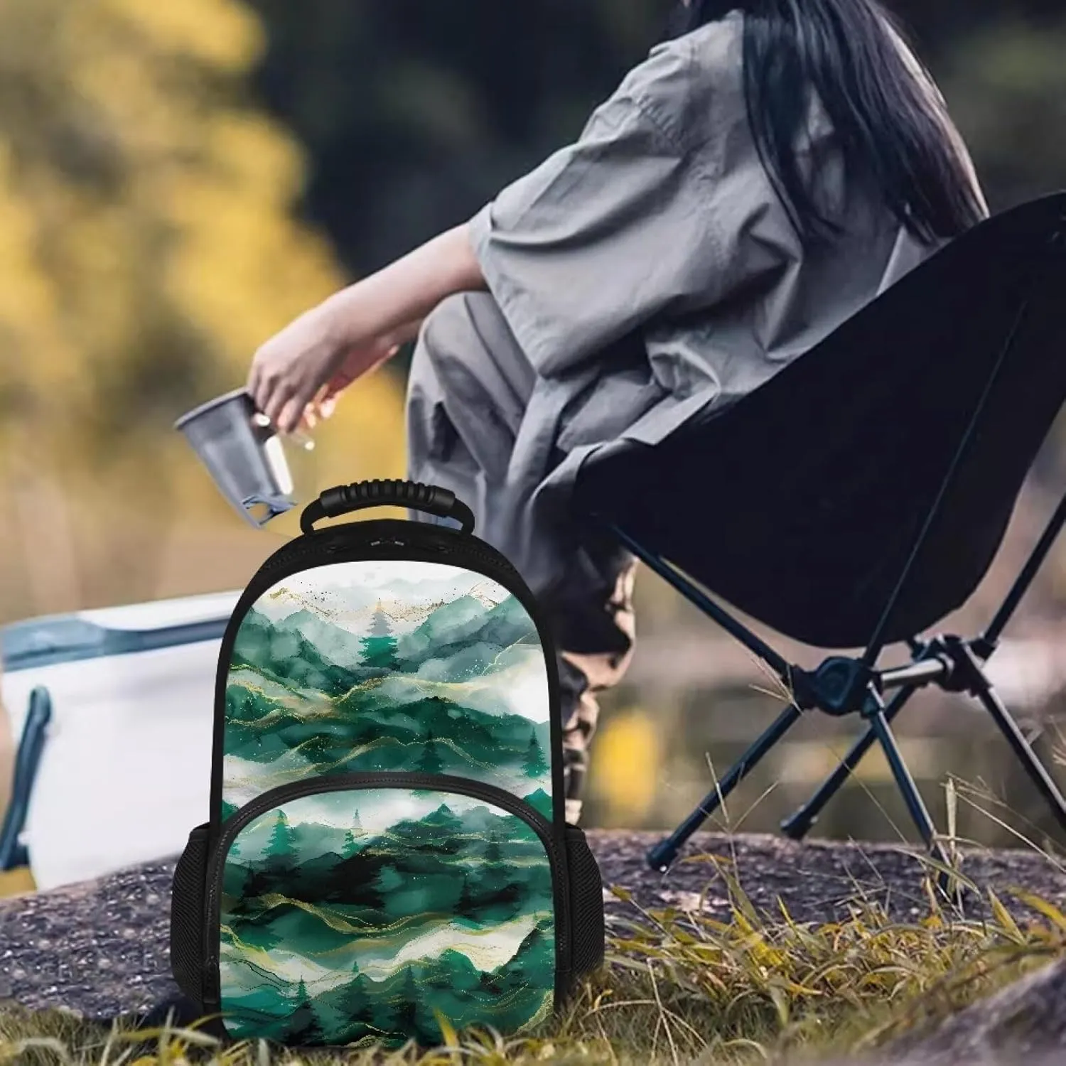 Gomyblomy Green Backpack Cooler for Women Men Leak Proof Insulated Lunch Backpack with Cooler Compartment, Lightweight Thermal Bag Beach Camping Hiking Daypack