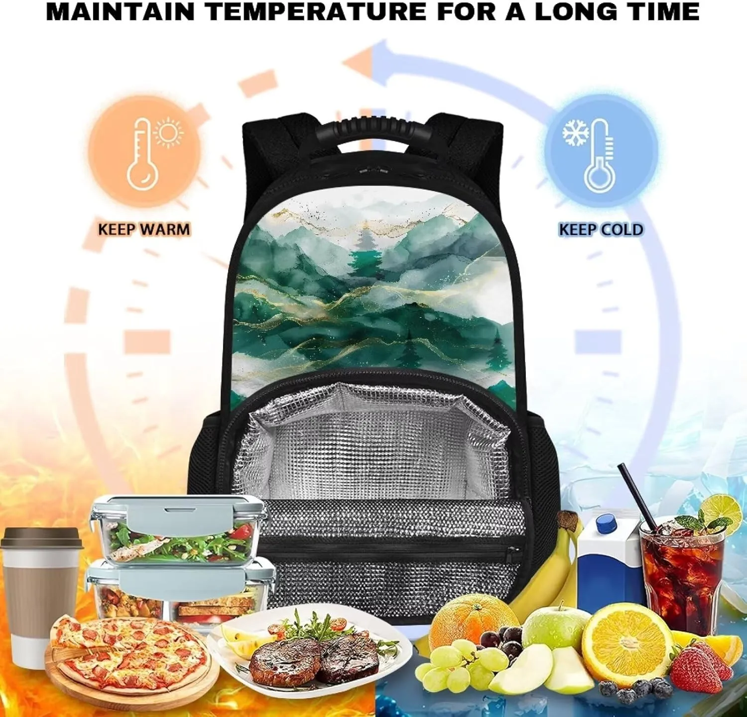 Gomyblomy Green Backpack Cooler for Women Men Leak Proof Insulated Lunch Backpack with Cooler Compartment, Lightweight Thermal Bag Beach Camping Hiking Daypack