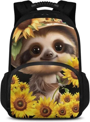 Gomyblomy Kawaii Sloth Cooler Backpack for Women Sunflower Floral Print Laptop Backpack for Travel Leakproof Insulated Lunch Backpack Cooler Lightweight Thermal Bag