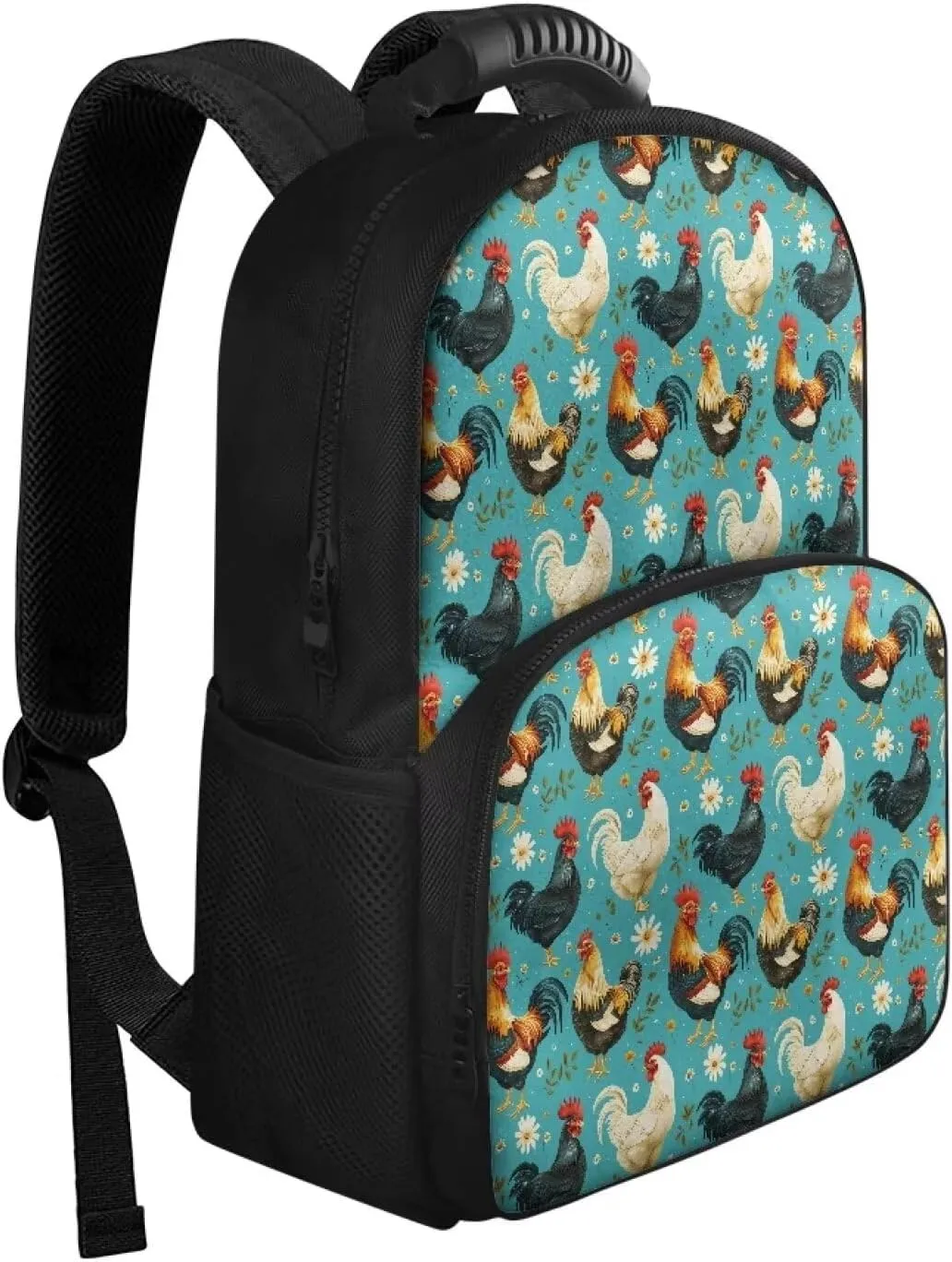 Gomyblomy Lunch Backpack for Women, 17 inch Travel Laptop Backpack with Cooler Compartment, Insulated Camping Cooler Bag Lightweight Thermal Bag, Rooster Chicken Daisy Print