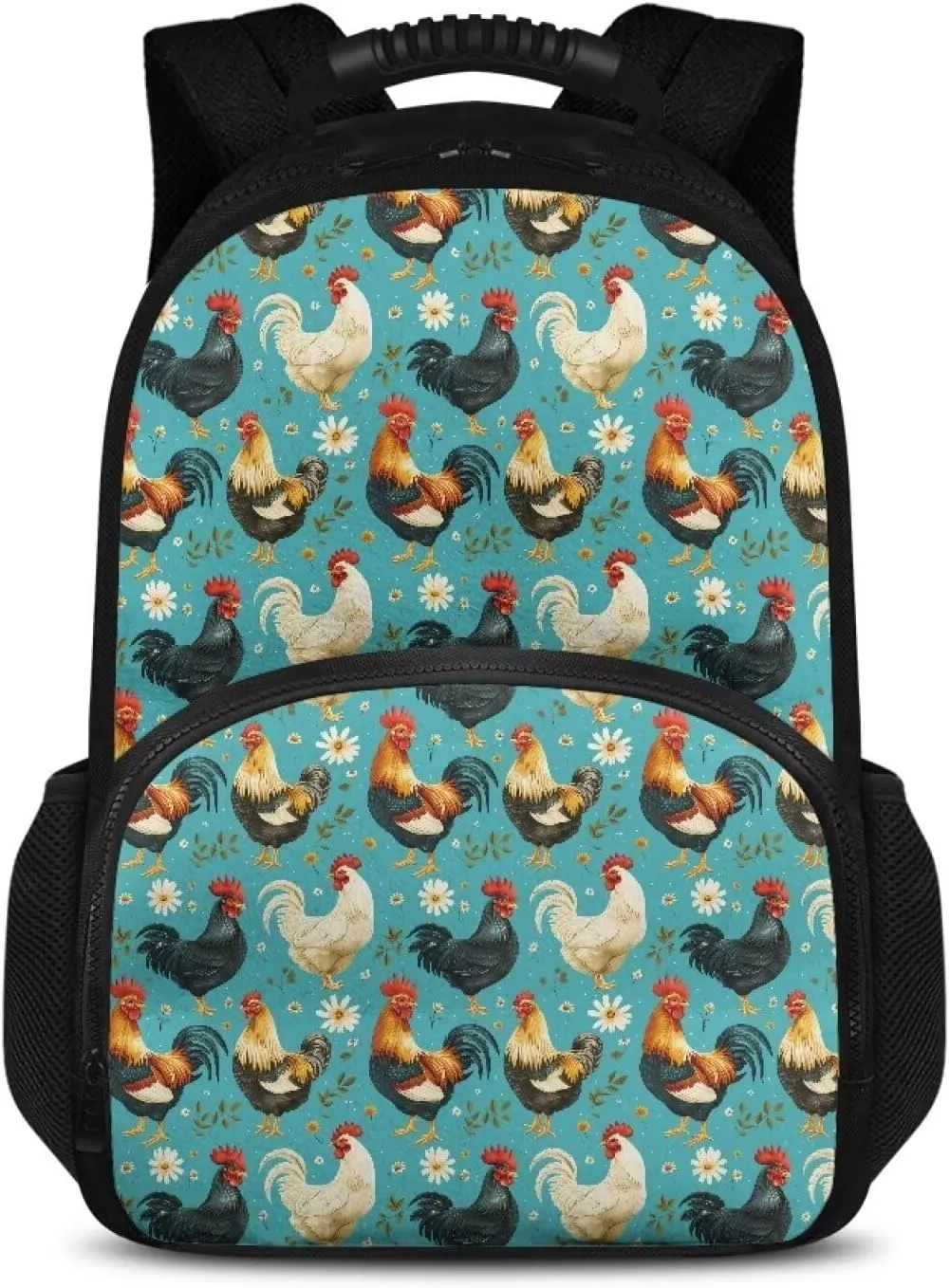 Gomyblomy Lunch Backpack for Women, 17 inch Travel Laptop Backpack with Cooler Compartment, Insulated Camping Cooler Bag Lightweight Thermal Bag, Rooster Chicken Daisy Print