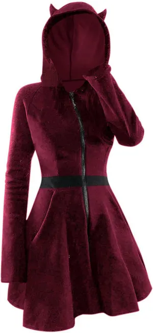 Goth Hoodies for Women Devil Wing Hoodie Long Sleeve Red Horn Sweatshirt Cute Pullover Tops Gothic Sweater