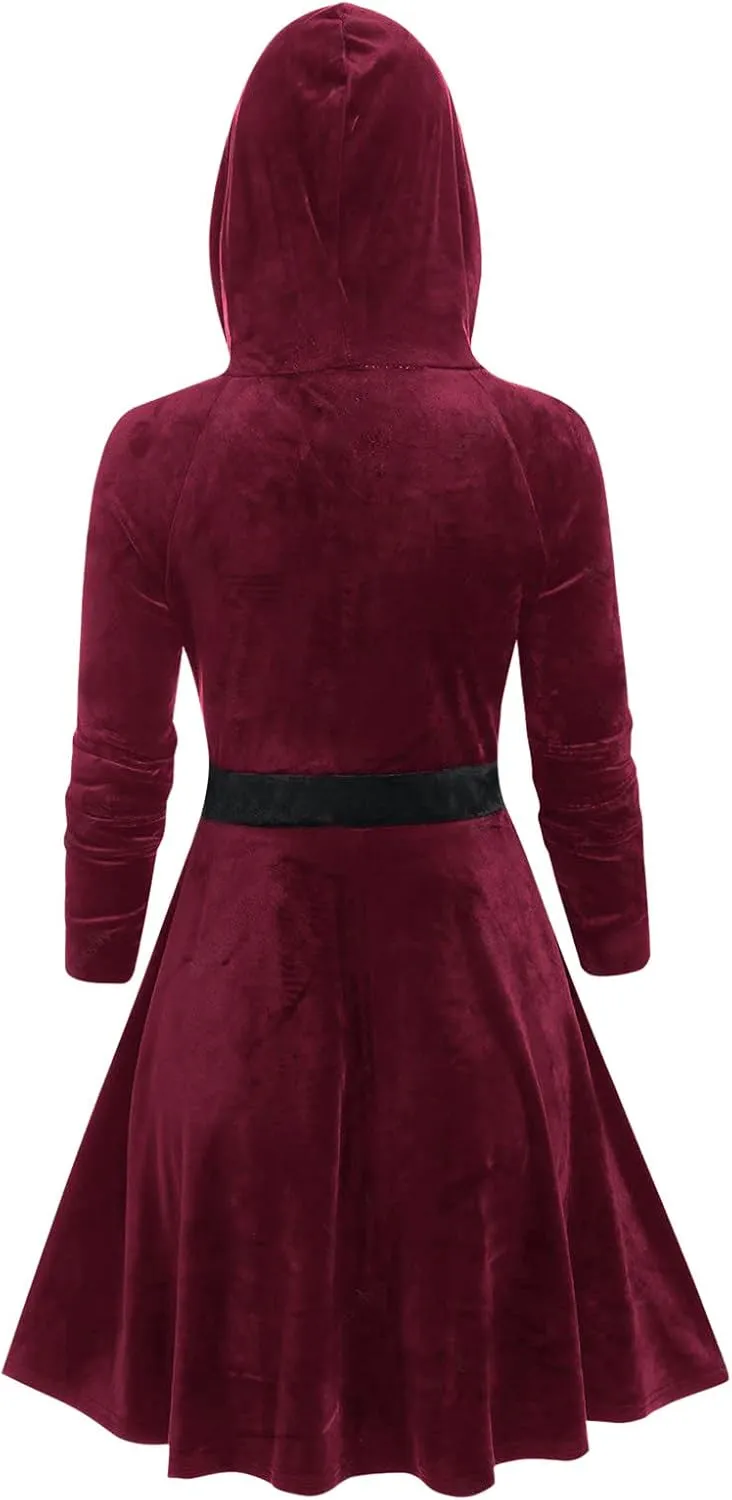 Goth Hoodies for Women Devil Wing Hoodie Long Sleeve Red Horn Sweatshirt Cute Pullover Tops Gothic Sweater
