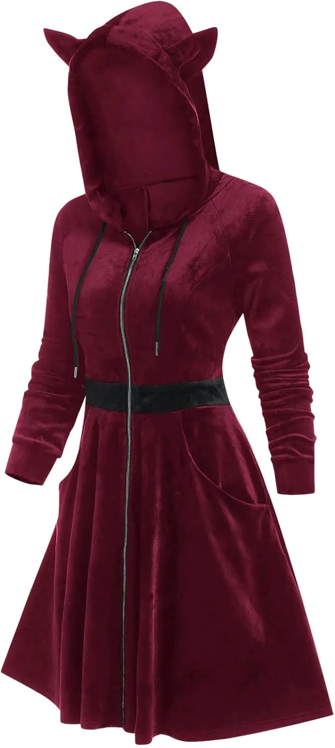 Goth Hoodies for Women Devil Wing Hoodie Long Sleeve Red Horn Sweatshirt Cute Pullover Tops Gothic Sweater
