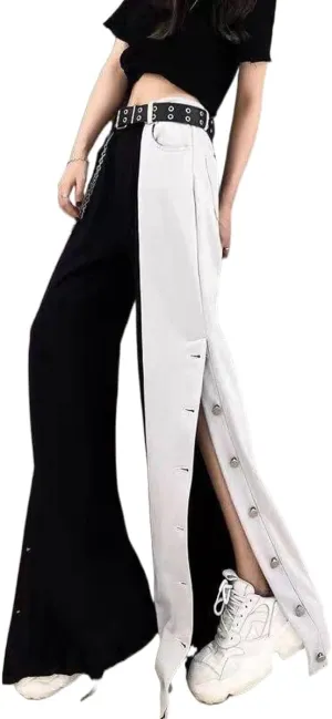 Gothic Pants Women's high Waisted Straight Leg Pants Black and White Color Matching Wide Leg Pants Harajuku Pants
