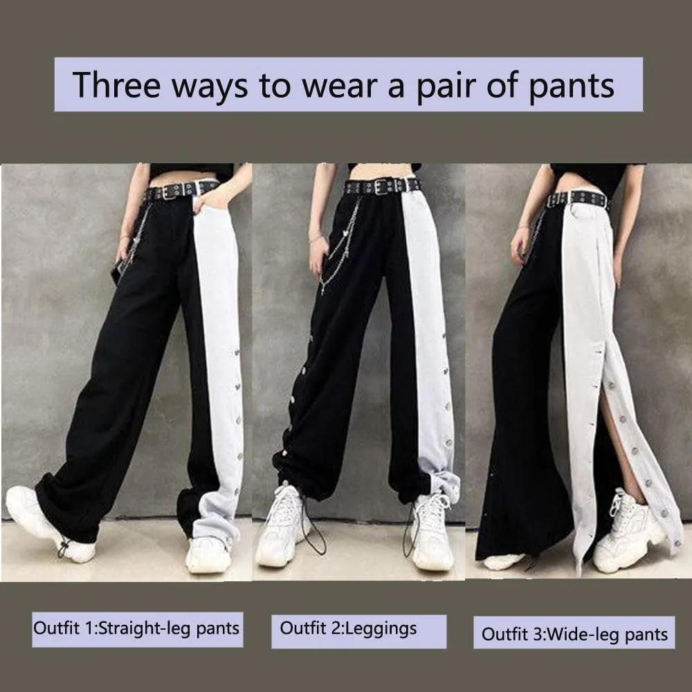 Gothic Pants Women's high Waisted Straight Leg Pants Black and White Color Matching Wide Leg Pants Harajuku Pants
