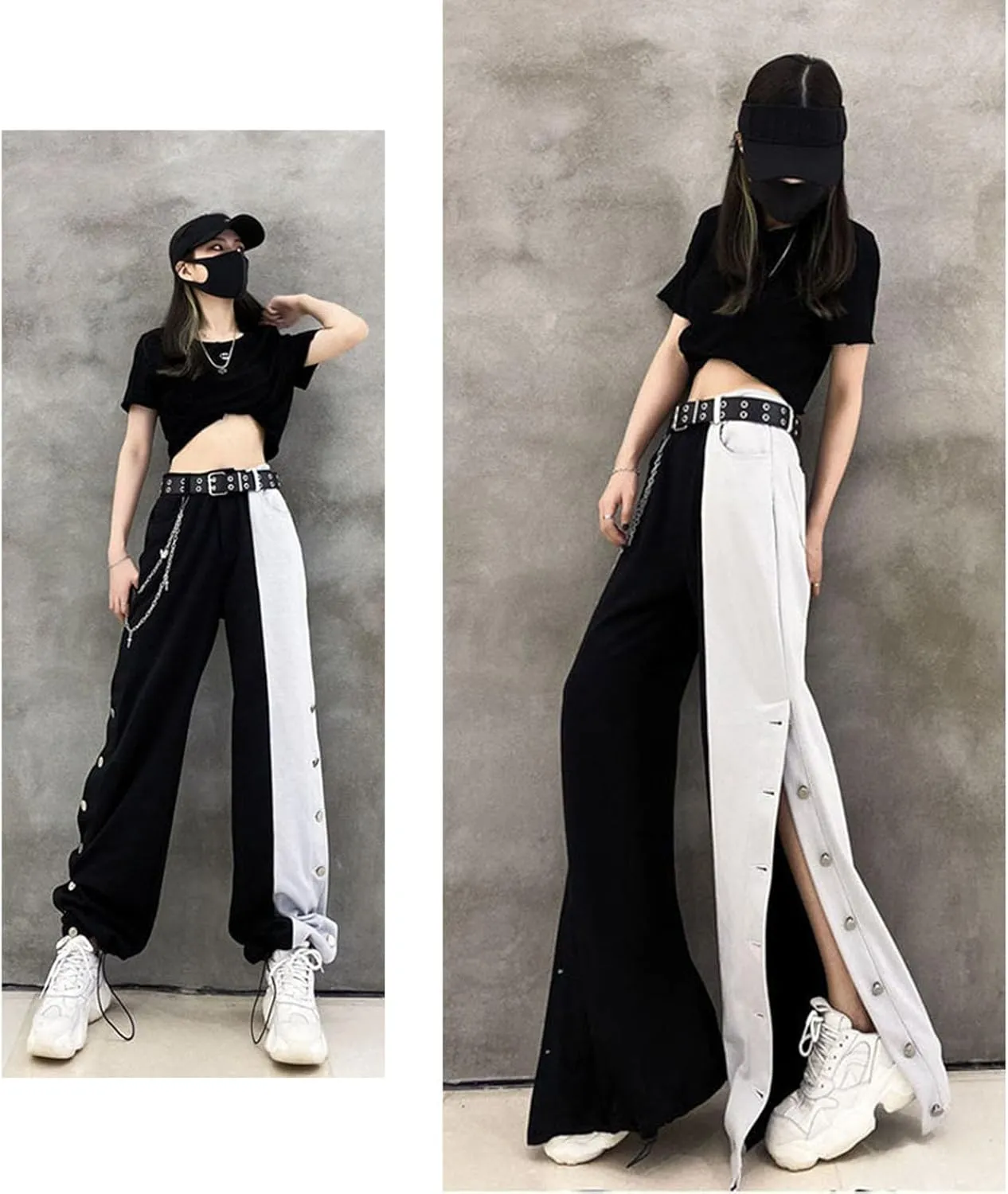 Gothic Pants Women's high Waisted Straight Leg Pants Black and White Color Matching Wide Leg Pants Harajuku Pants