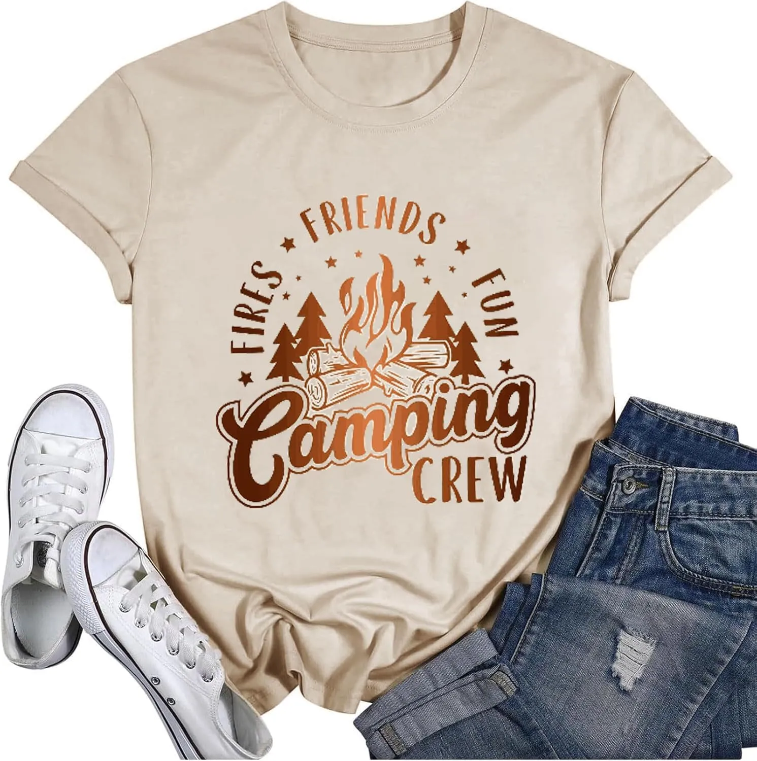 Happy Camp T-Shirt Women Hiking Mountain Adventure Novelty Workout Funny Saying Cute Graphic Athletic Shirt