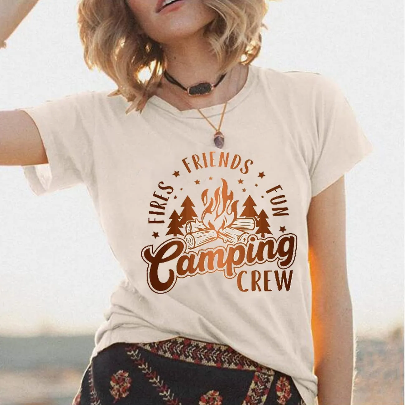 Happy Camp T-Shirt Women Hiking Mountain Adventure Novelty Workout Funny Saying Cute Graphic Athletic Shirt