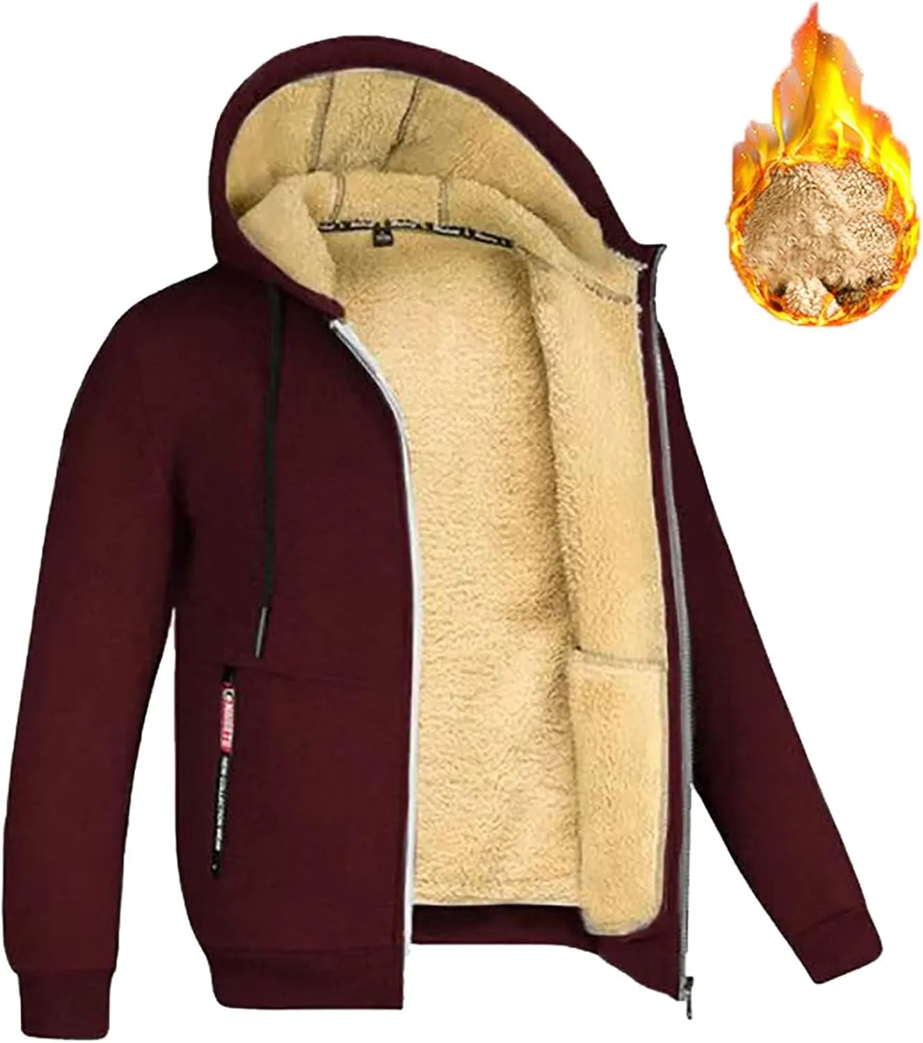 Heavyweight Hoodie Men Zip Up Fleece Hoodie Sherpa Lined Sweatshirt Winter Warm Hooded Sweatshirts Jackets with Pocket