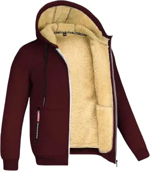 Heavyweight Hoodie Men Zip Up Fleece Hoodie Sherpa Lined Sweatshirt Winter Warm Hooded Sweatshirts Jackets with Pocket