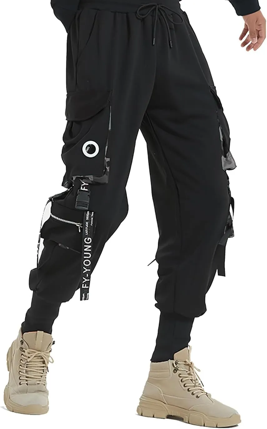 Hello MrLin Men's Jogger Pants Punk Cargo Baggy Techwear Hip Hop Harem Pants Streetwear Tactical Track Pants