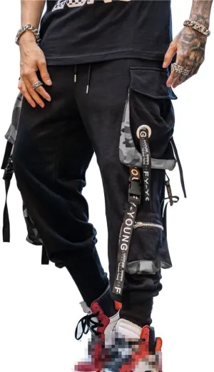 Hello MrLin Men's Jogger Pants Punk Cargo Baggy Techwear Hip Hop Harem Pants Streetwear Tactical Track Pants