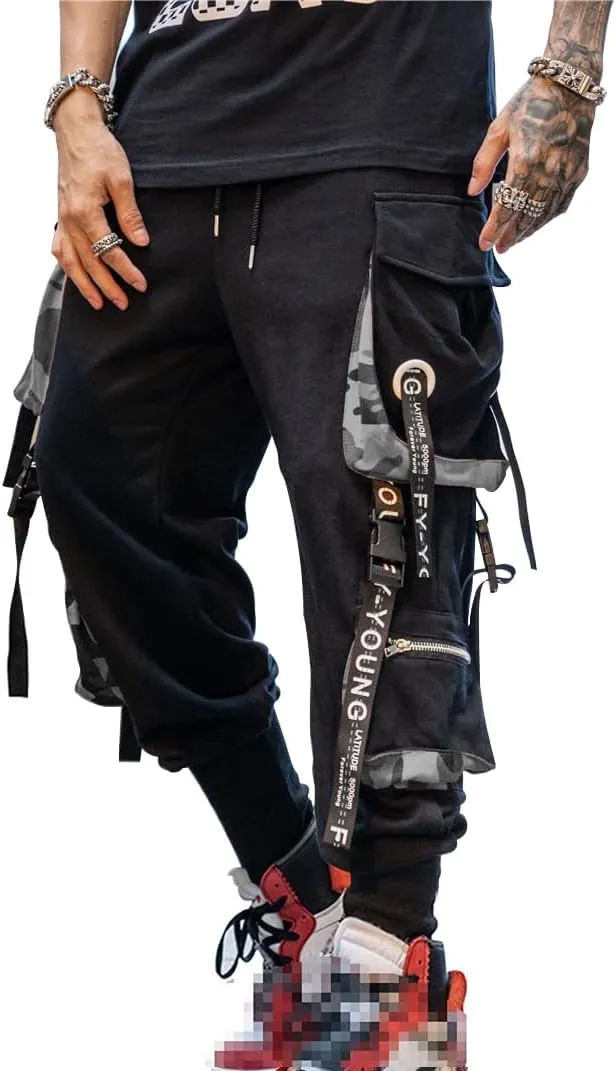 Hello MrLin Men's Jogger Pants Punk Cargo Baggy Techwear Hip Hop Harem Pants Streetwear Tactical Track Pants