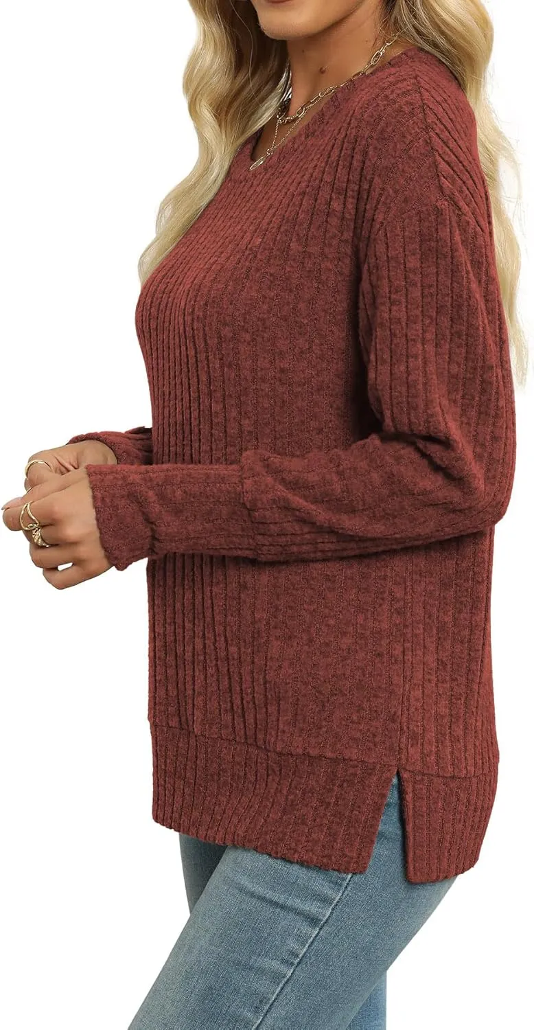 Heymiss Womens Sweaters Dressy Casual Crewneck Long Sleeve Shirts Loose Fall Fashion Sweatshirts