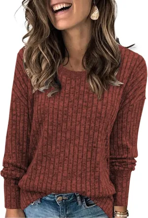 Heymiss Womens Sweaters Dressy Casual Crewneck Long Sleeve Shirts Loose Fall Fashion Sweatshirts