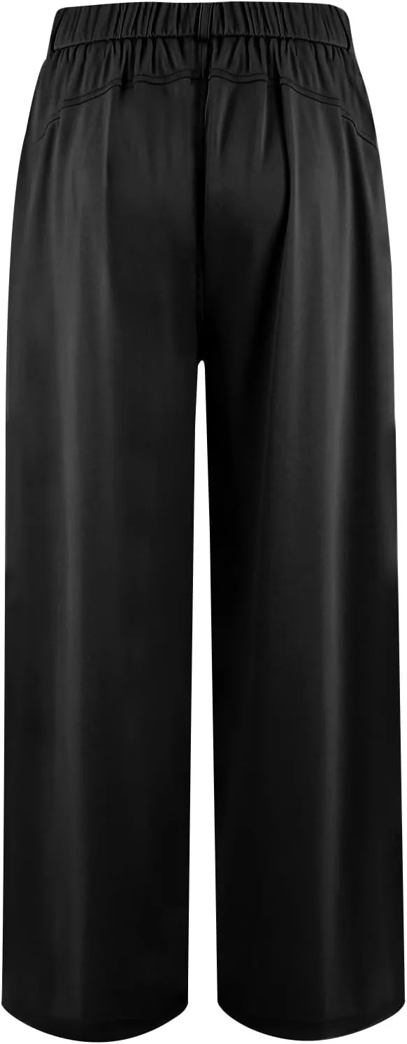High Waist Flowy Office Work Pants Women with Pleated Elastic Waist Wide Leg Pants Women for Business Casual Slacks