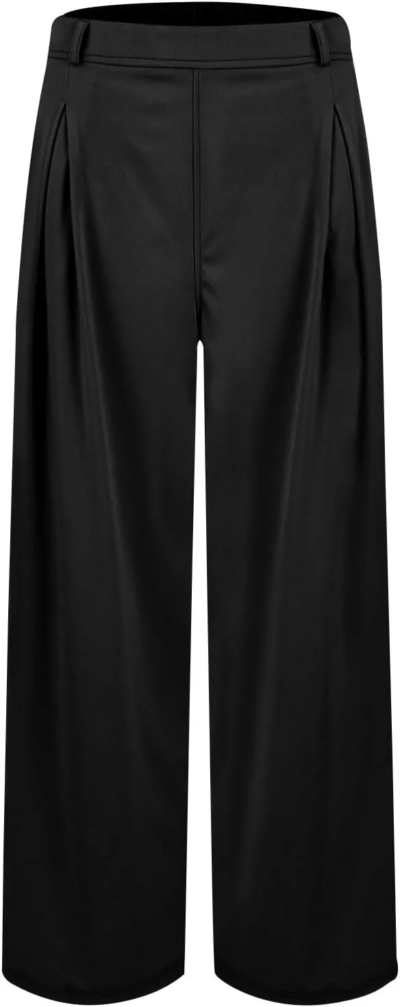 High Waist Flowy Office Work Pants Women with Pleated Elastic Waist Wide Leg Pants Women for Business Casual Slacks