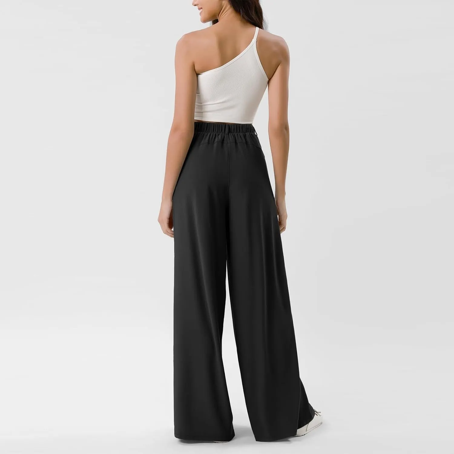 High Waist Flowy Office Work Pants Women with Pleated Elastic Waist Wide Leg Pants Women for Business Casual Slacks