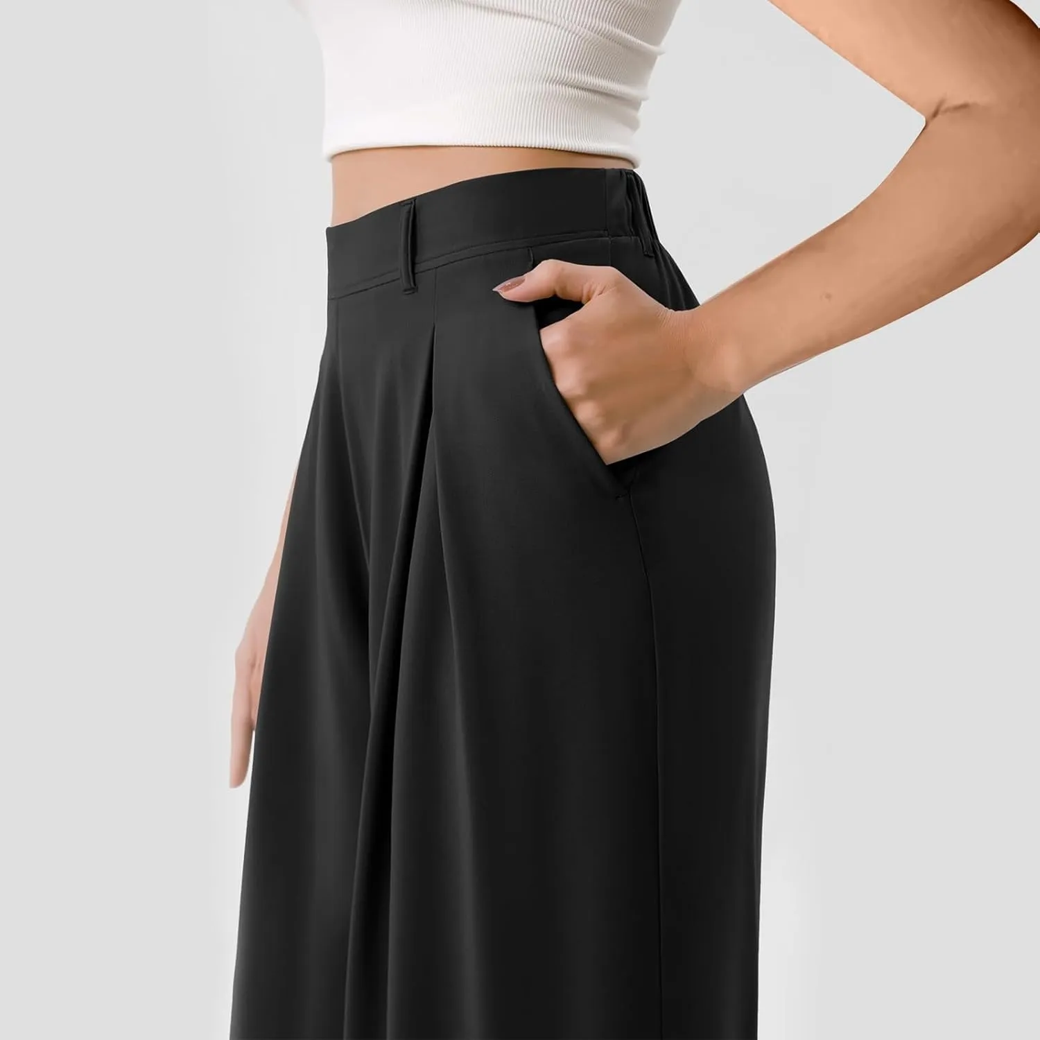 High Waist Flowy Office Work Pants Women with Pleated Elastic Waist Wide Leg Pants Women for Business Casual Slacks
