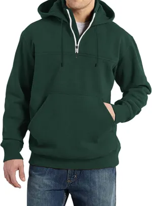 Hoodies for Men Quarter Zip Up Hoodie Pullover Loose Fit Heavyweight Hooded Sweatshirt for Men with Pocket