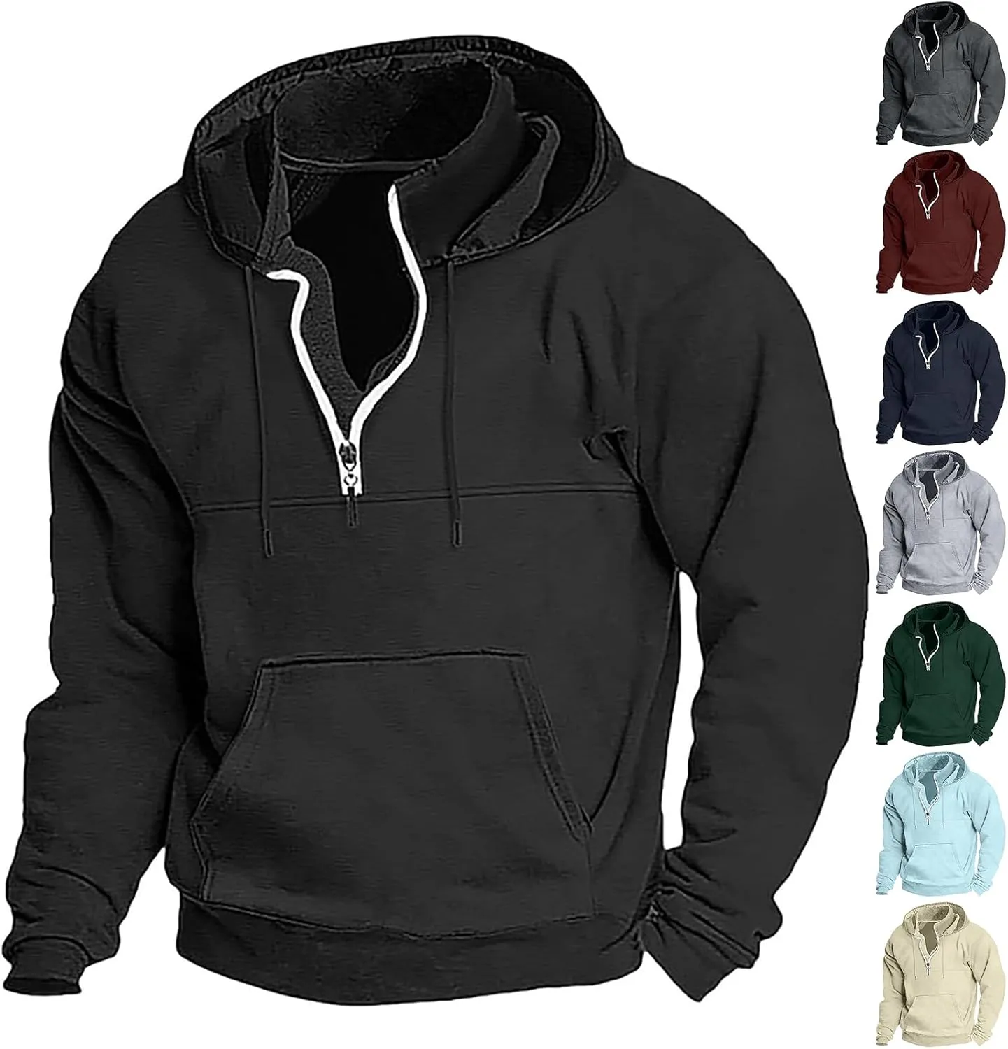 Hoodies for Men Quarter Zip Up Hoodie Pullover Loose Fit Heavyweight Hooded Sweatshirt for Men with Pocket