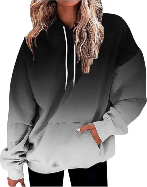 Hoodies For Women Gradient Long Sleeve Oversized Sweatshirts Loose Fit Drawstring Trendy Pullover Tops with Pocket 2024