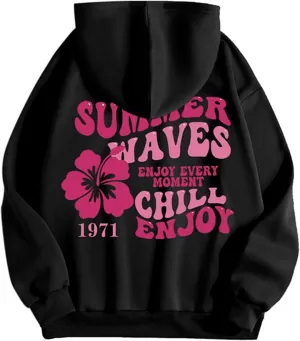 Hoodies for Women Plus Size Casual Long Sleeve Sweatshirts Drawstring Tops Loose Print Pullovers with Pocket