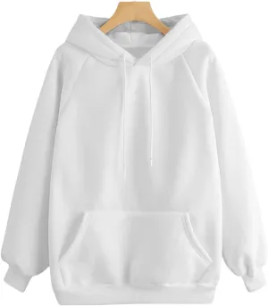 Hoodies for Women Pullover Basic Solid Long Sleeve Crewneck Sweatshirts for Teens Girls Oversized Hooded Tops