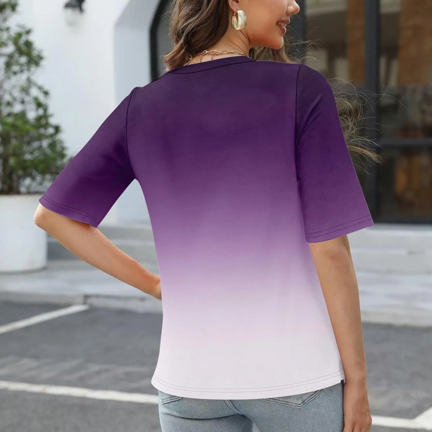 HXHYQKP Elbow Length Tops for Women V Neck T Shirts Casual Half Sleeve Tops Basic Summer Tees