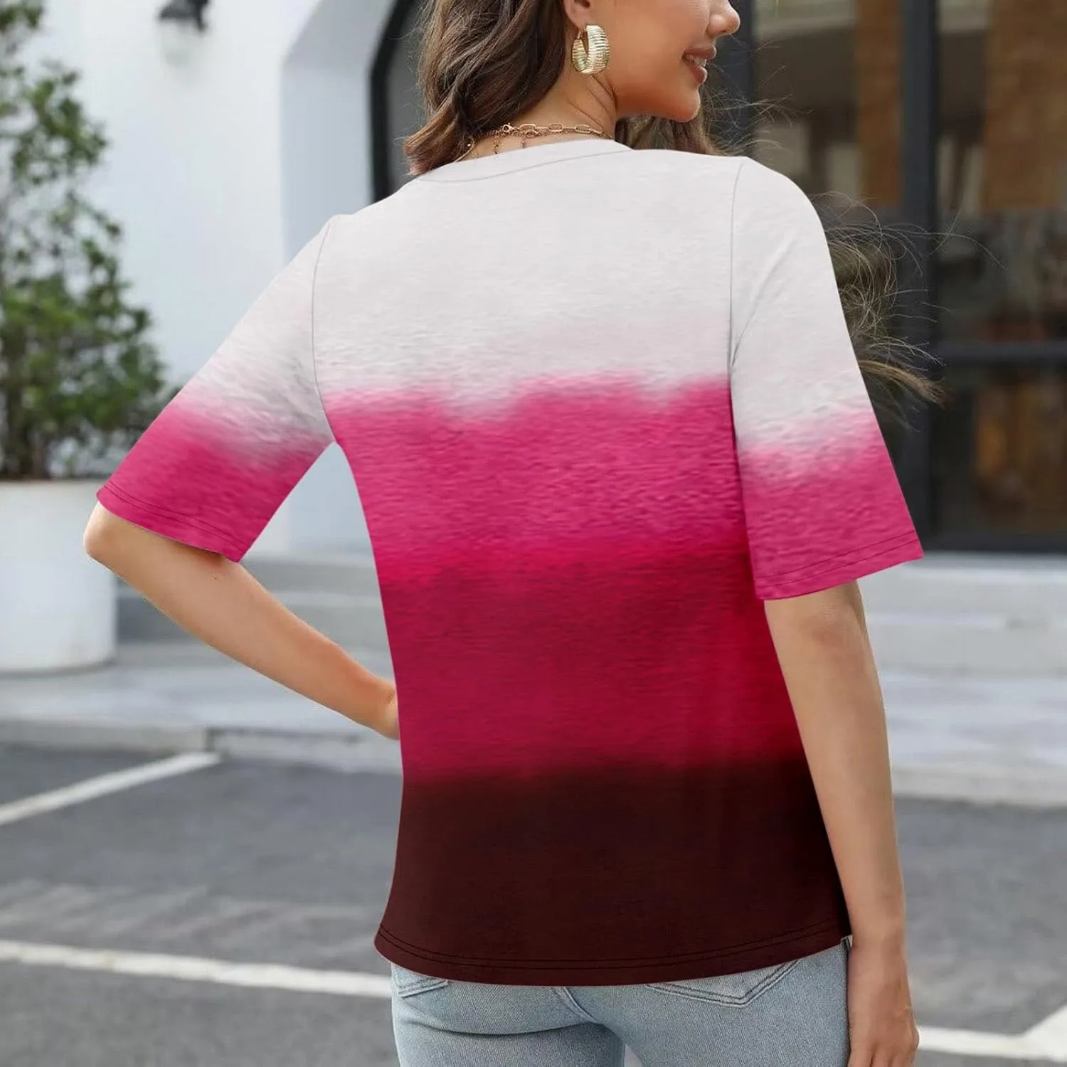 HXHYQKP Elbow Length Tops for Women V Neck T Shirts Casual Half Sleeve Tops Basic Summer Tees