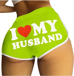 I Love My Husband Booty Shorts Womens Sexy 3" High Waist Yoga Biker Shorts Soft Spandex Dance Hot Pants Butt Lifting Leggings