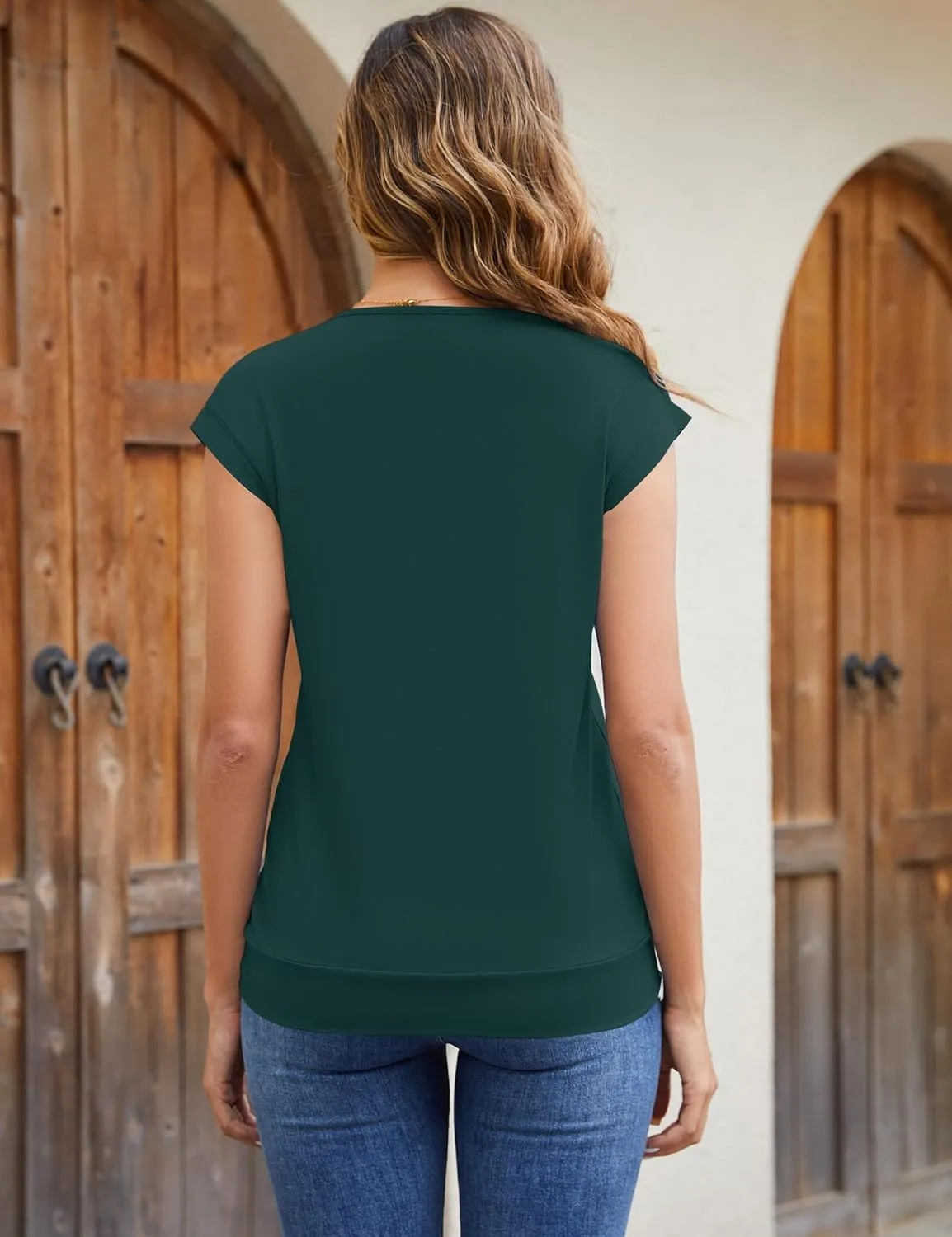 IECCP Cap Sleeve Tops for Women Square Neck Tops Business Casual Loose Fit Blouse Summer Fashion Outfits