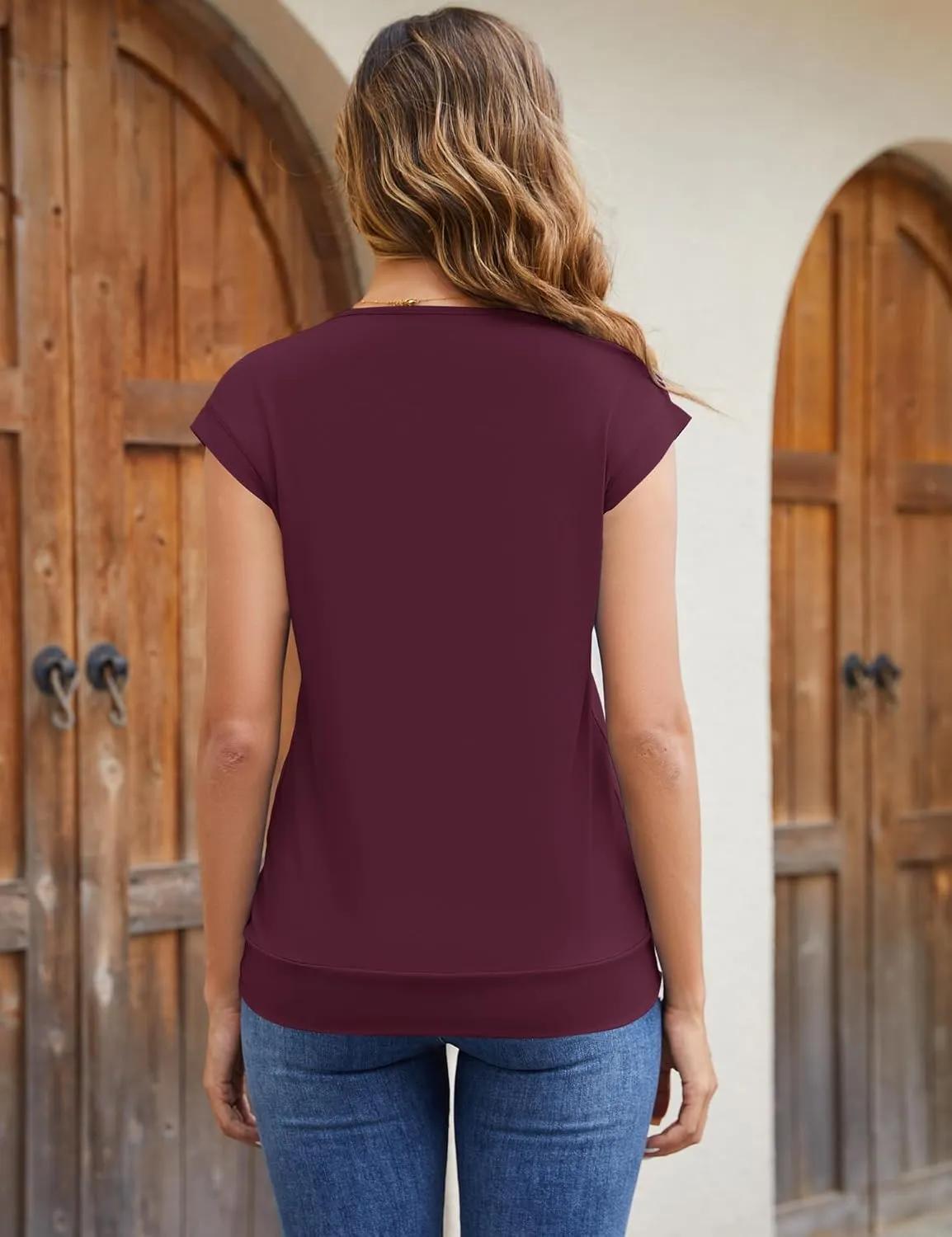 IECCP Cap Sleeve Tops for Women Square Neck Tops Business Casual Loose Fit Blouse Summer Fashion Outfits