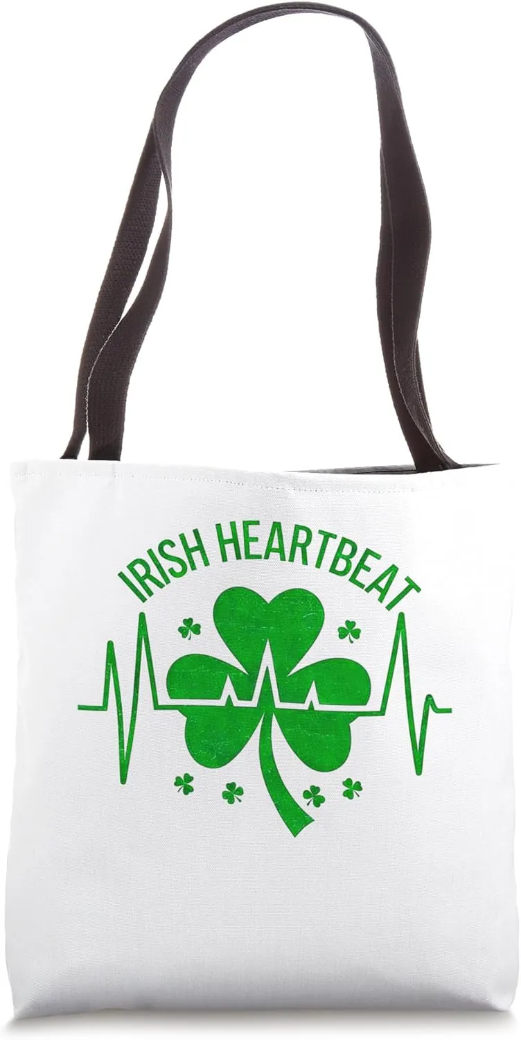 Irish Heartbeat St Patricks Day Luck Shamrock Nurse, Doctor Tote Bag
