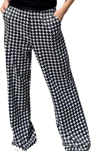 IWOLLENCE Women's Casual Loose Checkered Wide Leg Pants High Waist Straight Lounge Y2K Gingham Trousers Summer